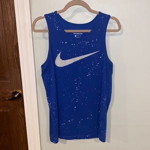 THE NIKE TEE Athletic Cut Dri-Fit Blue Splatter Tank-Womens Sz M